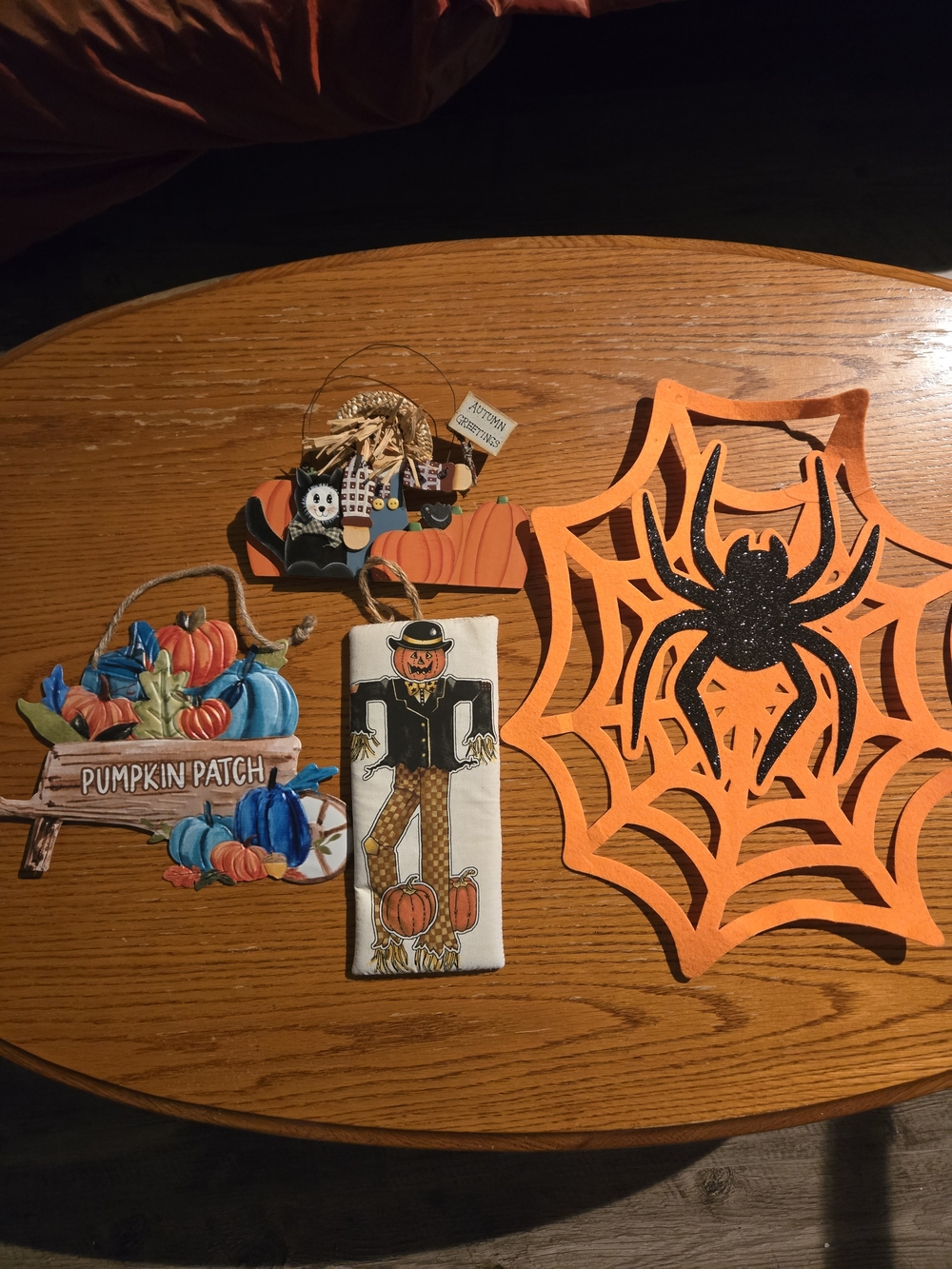 Halloween Pumpkin Patch, Scarecrows, Spider Web Hanging Decorations